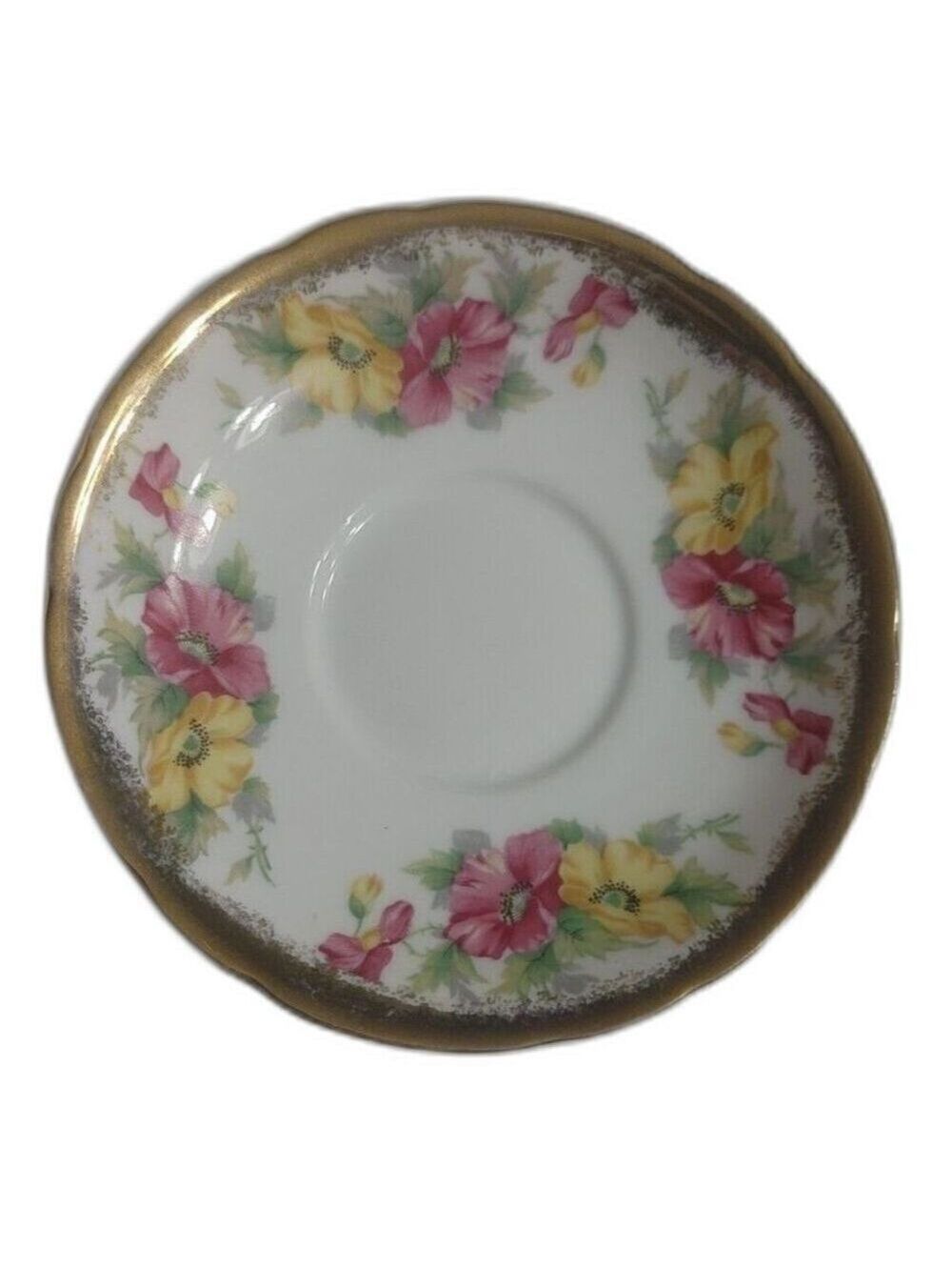 Saji Saucer Golden Dual Flower Gold Rim Fancy China 5.75” Made in Japan